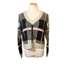 Aqua Plaid V-Neck Sweater